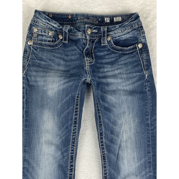 Miss Me Jeans Women's Bootcut Blue Raw Hem Size 27 (Modified‎ Length) - Picture 2 of 15